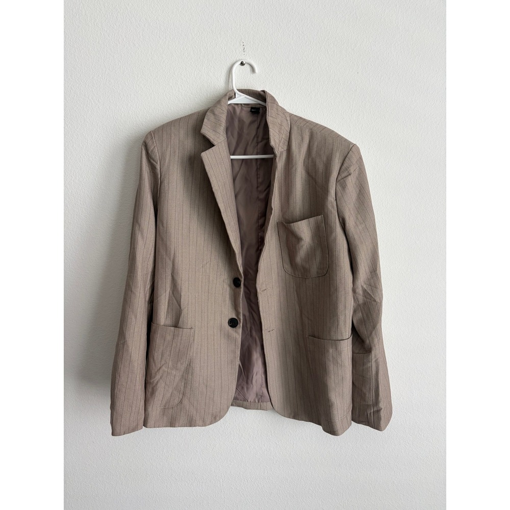 Manfinity Mens Tan Pinstripe Herringbone Two Button Blazer Jacket Small